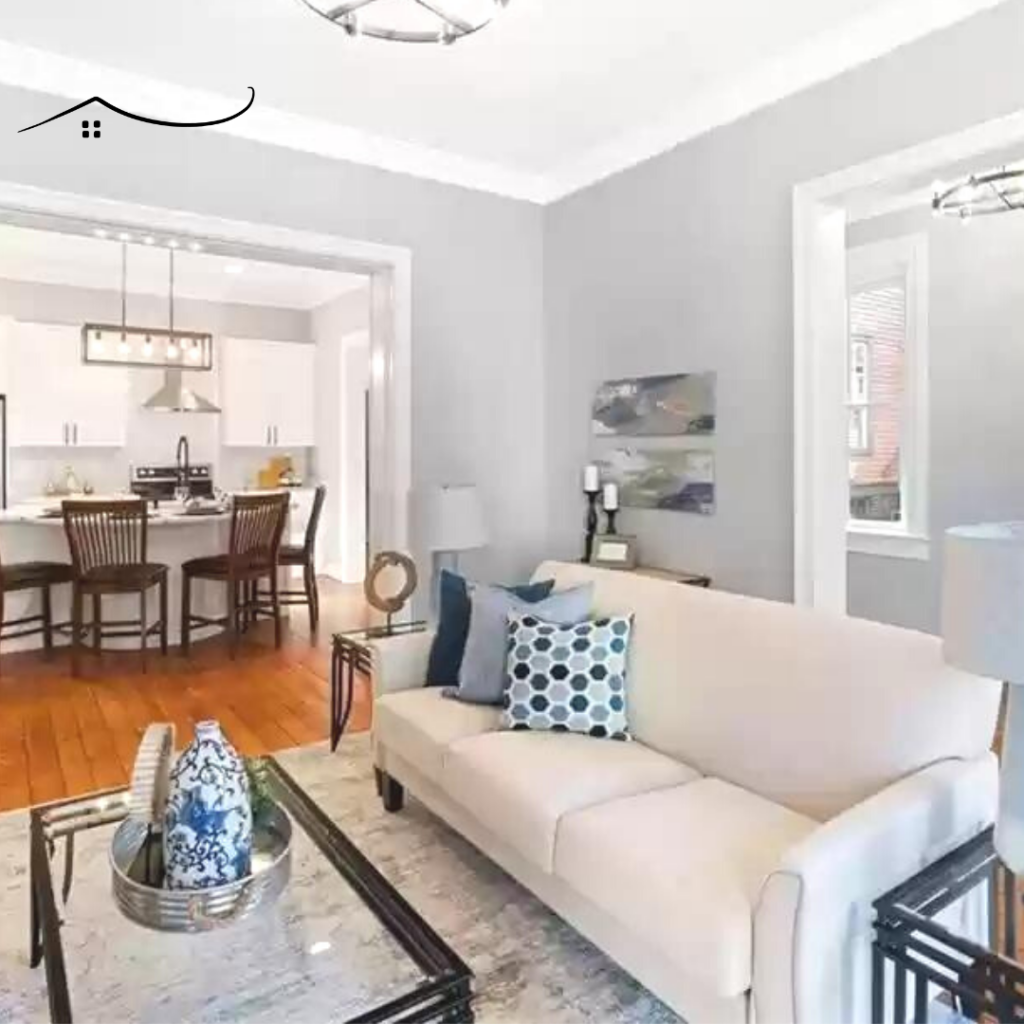 living room with white sofa