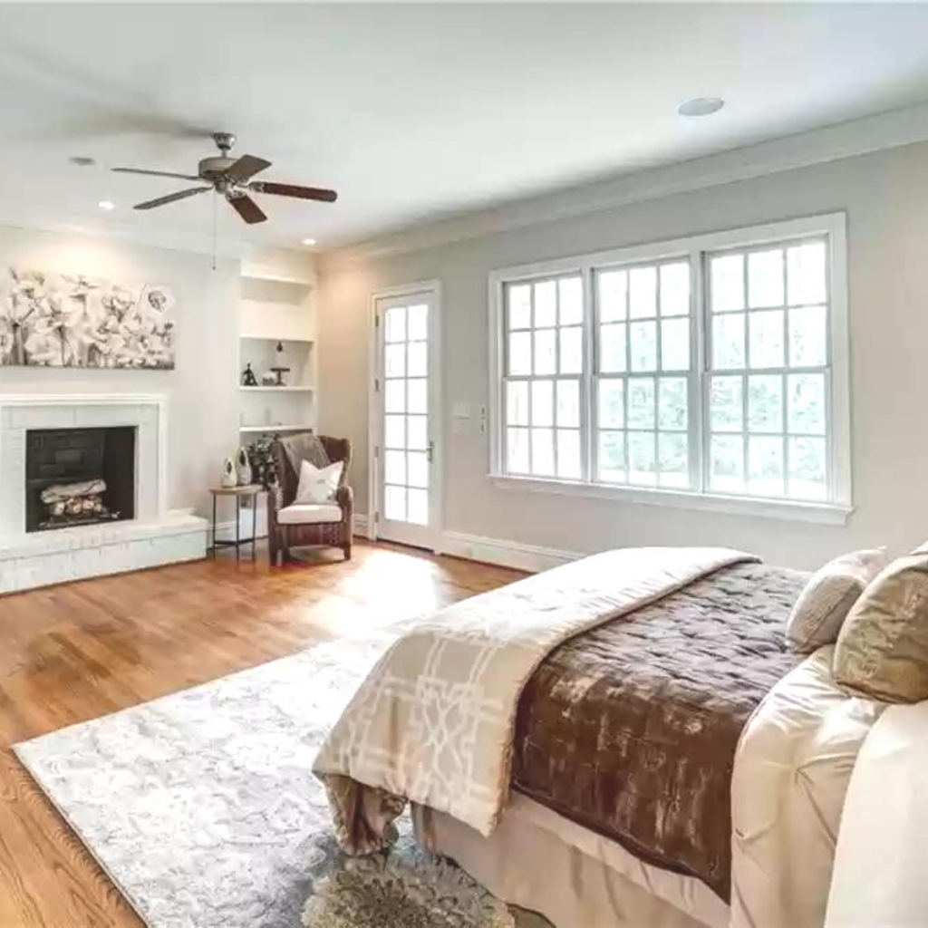 bedroom with fireplace